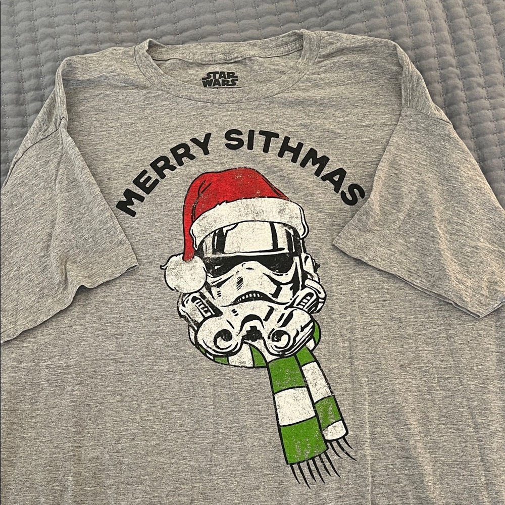 Star Wars Gray Merry Sithmas T-Shirt with Red and Green Accents